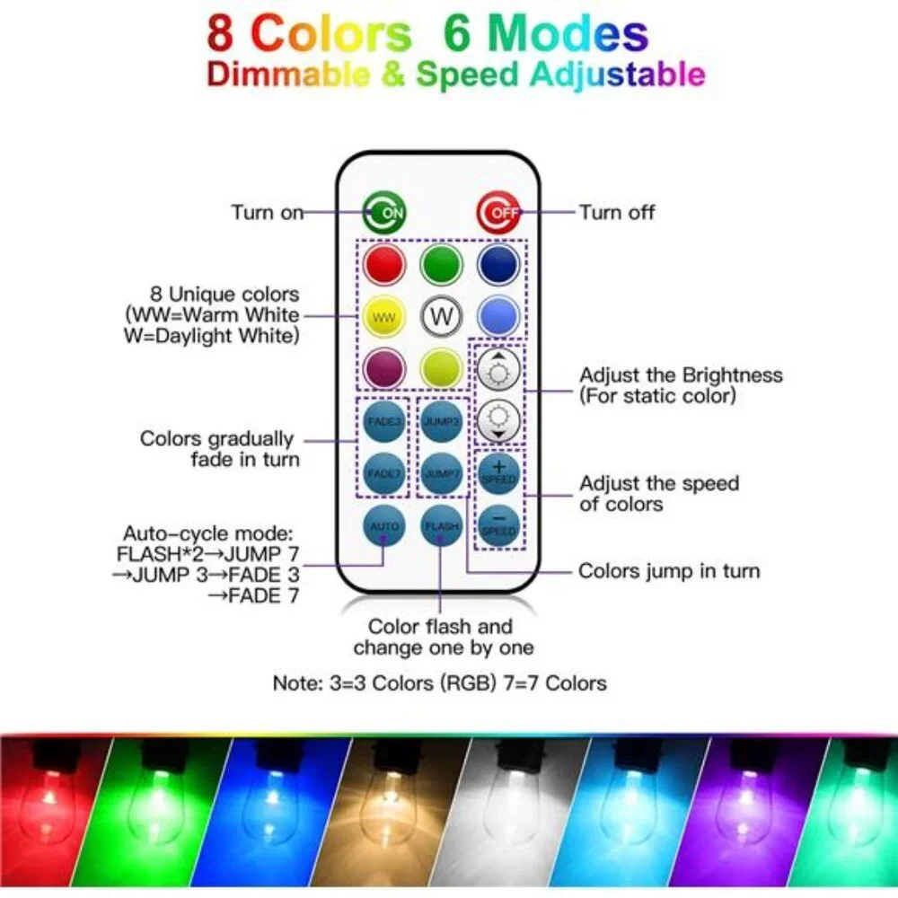 48FT Outdoor Patio Lights Waterproof Dimmable with Remote, RGB Cafe LED Lights